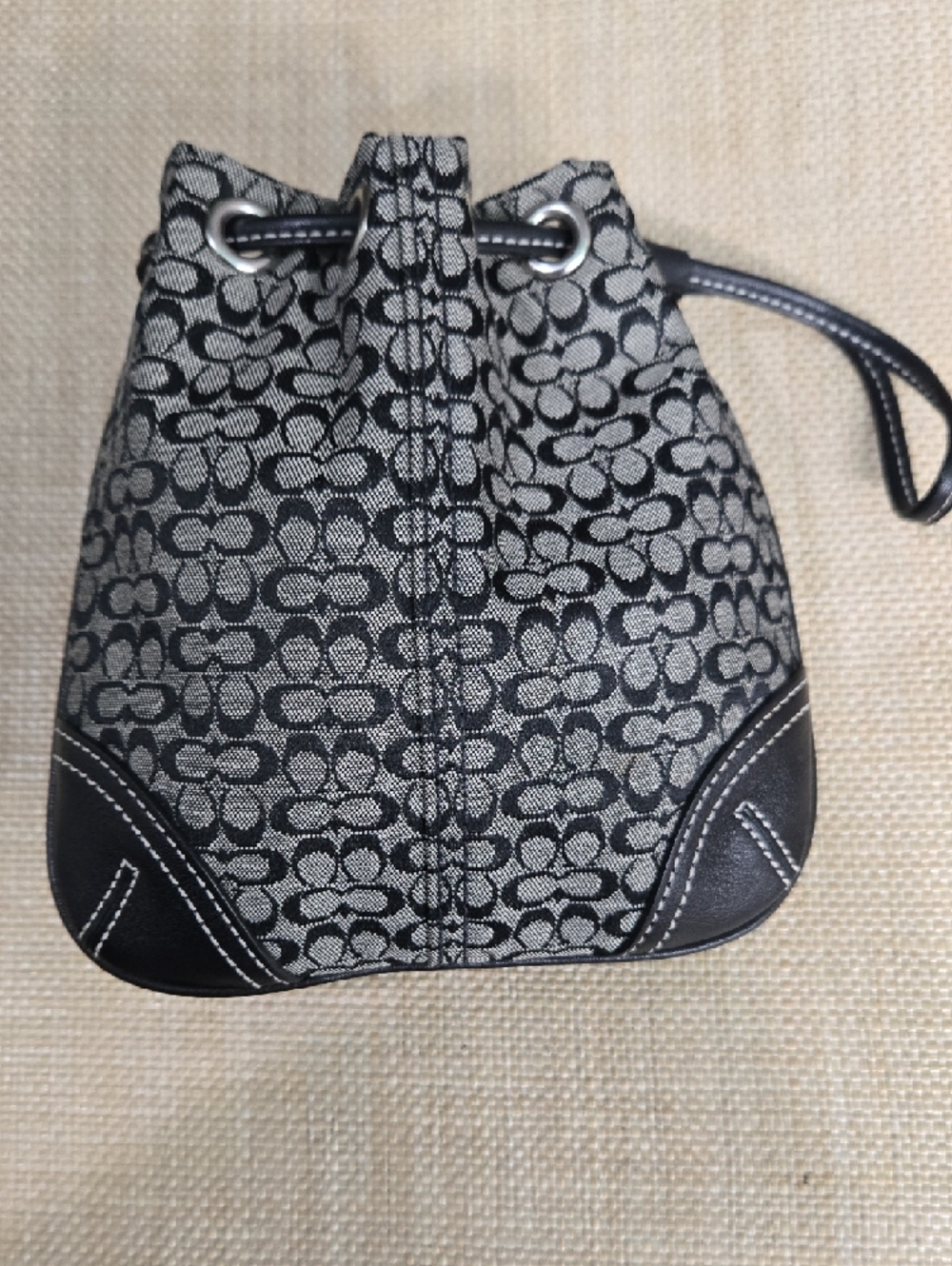Like New! Coach Black & Gray Signature Drawstring Mini Bag - Picture 8 of 12